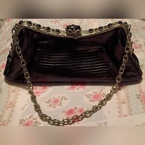 Authentic Clara Kasavina Black Lizard Embellished Shoulder Clutch Bag